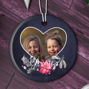 Familie zegeningen schattig hart vorm foto keramisch ornament