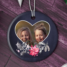 Familie zegeningen schattig hart vorm foto keramisch ornament