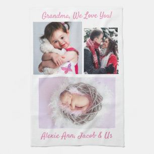 Familie zegt: "Ik hou van je" Oma, DIY Wit Roze Theedoek