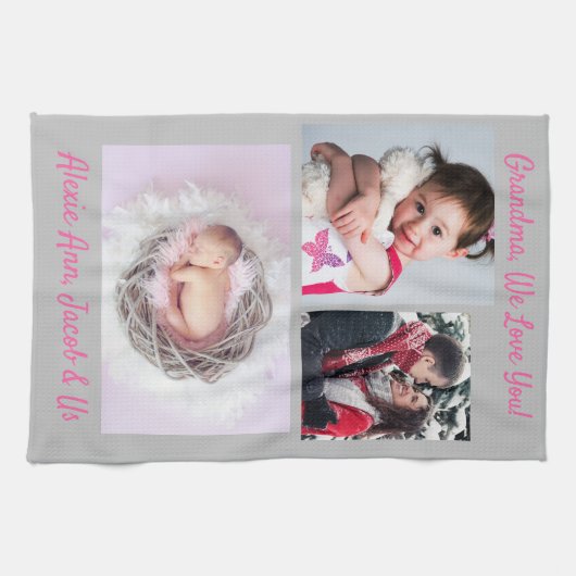 Familie zegt: "Ik hou van je" Oma personaliseren Theedoek (Horizontaal)