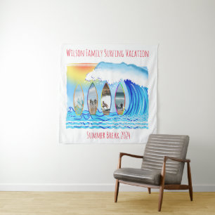 Familie Zomer Surfen Strand Vakantie foto's Wandkleed