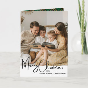 Familie Zwart Wit Groen Goud Foto Kerst Driehoekig Kaart