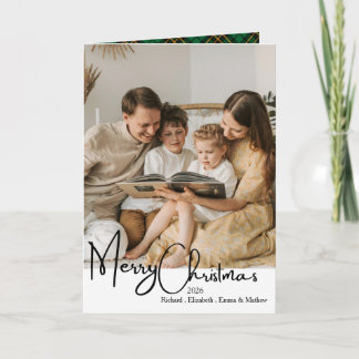 Familie Zwart Wit Groen Goud Foto Kerst Driehoekig Kaart