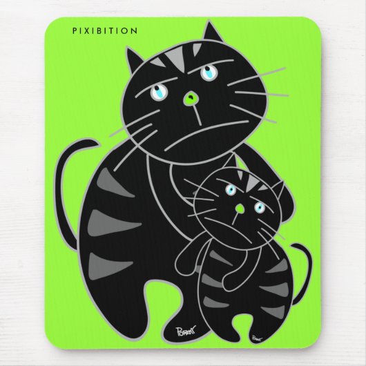 Familie Zwarte Kat Mousepad Muismat (Voorkant)