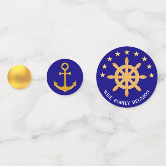 Familieanker en scheepswiel op koninklijk blauw &  confetti (Achterkanten)