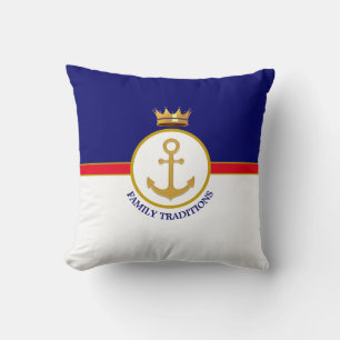 Familieanker & Kroon op Navyblauw & Wit Kussen