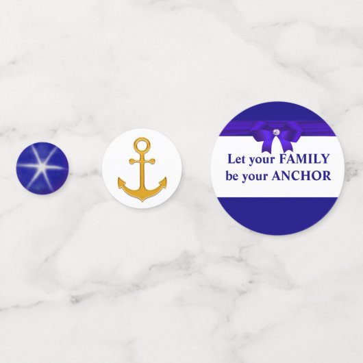 Familieanker op blauwe gulden & wit confetti (Voorkanten)