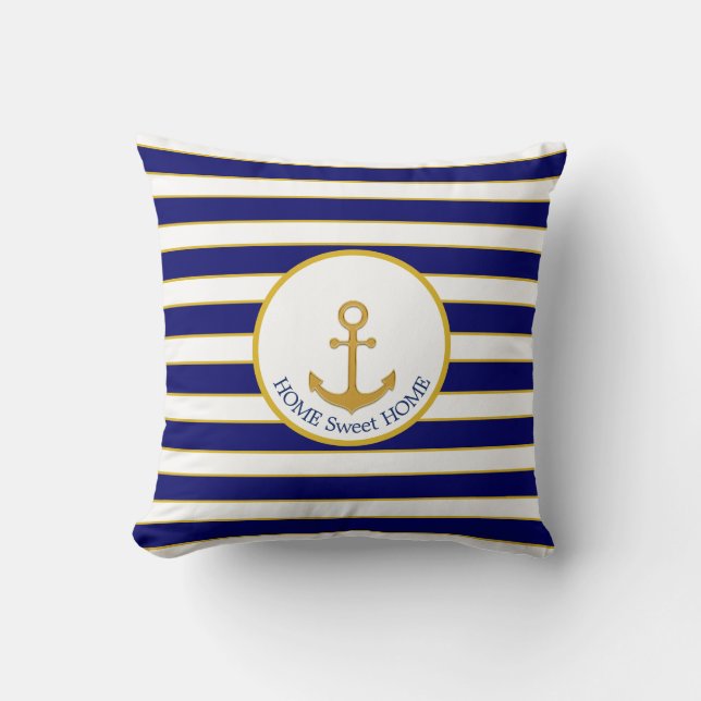 Familieanker op Navy Blue en White Striped Kussen (Voorkant)