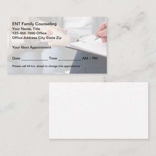 Familiebegeleiding en psychotherapie afsprakenkaartje (Voorkant / Achterkant)