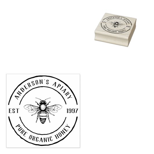 Familiebezit Apiary Rustic Round Honey Stamp Rubberstempel (Gestempeld)