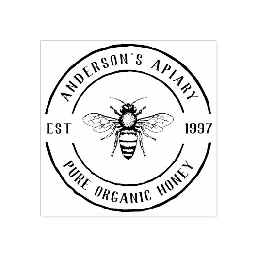 Familiebezit Apiary Rustic Round Honey Stamp Rubberstempel (Afrduk)