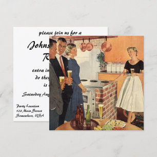 Familiebijeenkomst in een keuken uit de jaren '50 kaart