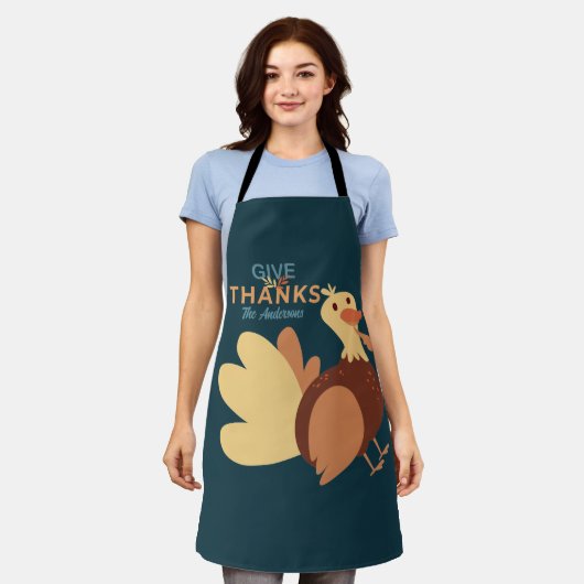 Familieblauw en bruin geeft Bedankt Citaat Turkije Schort (Gedragen)