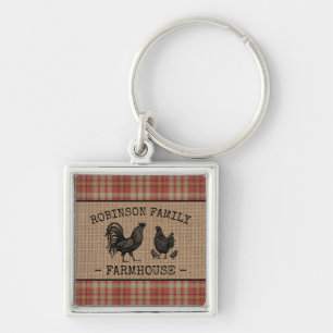 Familieboerderij Rood Pset Burlap Square Sleutelhanger