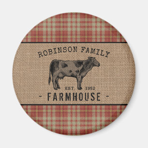 Familieboerderij Rustige Koe Rood Pset Burlap Rond Magneet