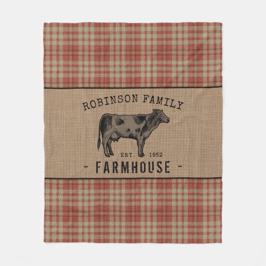 Familieboerderij Rustische Koe Red Pset Burlap Fleece Deken (Voorkant)