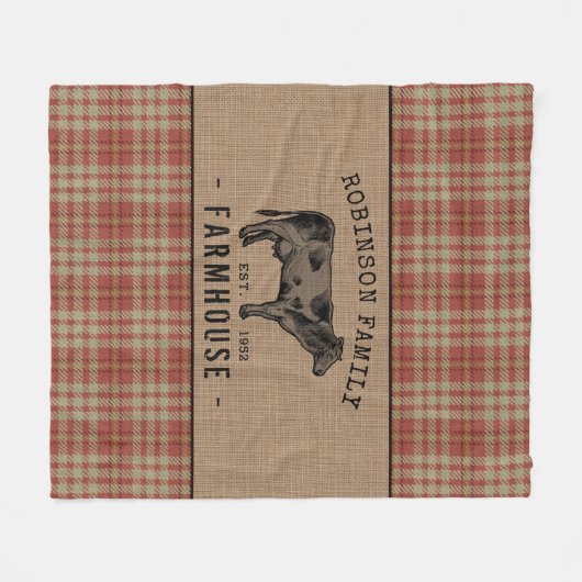 Familieboerderij Rustische Koe Red Pset Burlap Fleece Deken (Voorkant (Horizontaal))