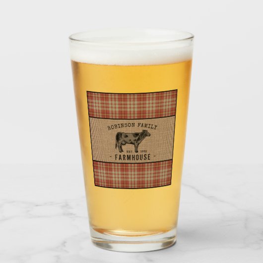 Familieboerderij Rustische Koe Red Pset Burlap Glas (Voorkant gevuld)