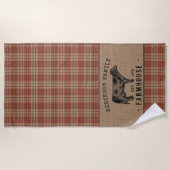 Familieboerderij Rustische Koe Red Pset Burlap Strandlaken (Voorkant)