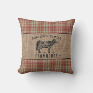 Familieboerderij Rustische Kow Red Pset Burlap Buitenkussen