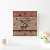 Familieboerderij Rustische Kow Red Pset Burlap Vierkante Klok (Huis)