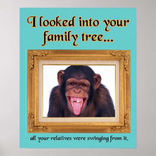 Familieboom aap Funny Print Poster Sign Humor (Voorkant)