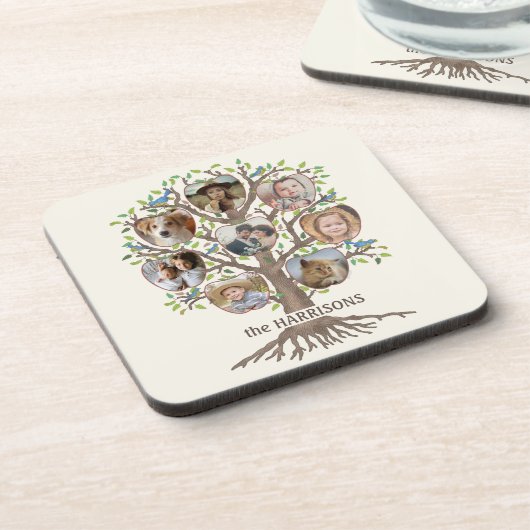 Familieboom Foto Collage 8 Afbeeldingen Naam Lt Be Bier Onderzetter (Linkerzijde)