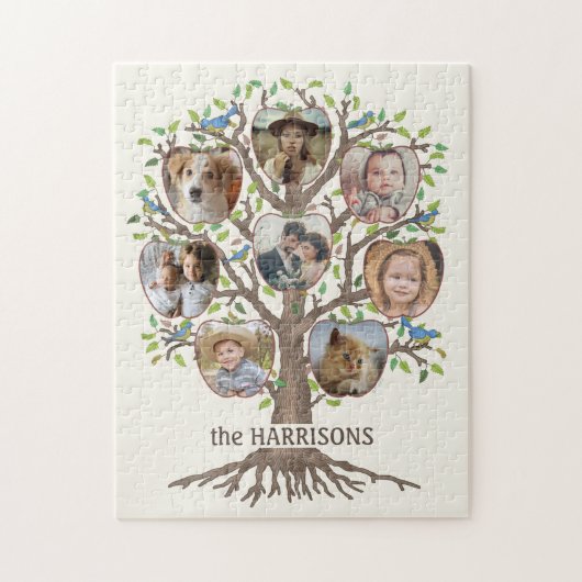 Familieboom Foto Collage 8 Afbeeldingen Naam Lt Be Legpuzzel (Verticaal)