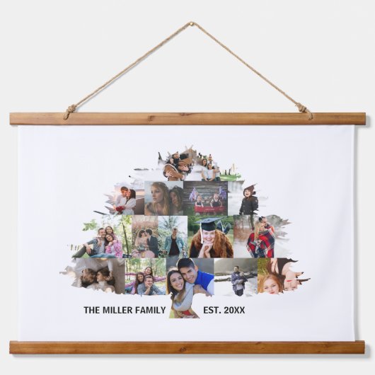 Familieboom Fotocollage 15 Afbeeldingen Hangend Wandkleed (Voorkant)