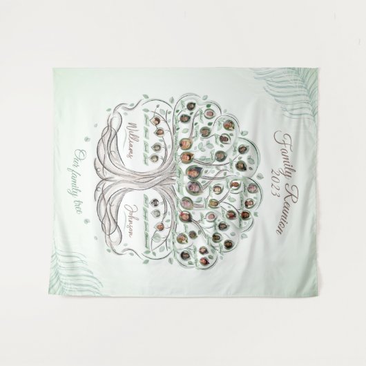 Familieboom met foto's Reunion backdrop banner Wandkleed (Voorkant (horizontaal))