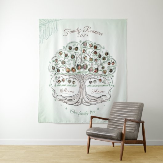Familieboom met foto's Reunion backdrop banner Wandkleed (In situ)
