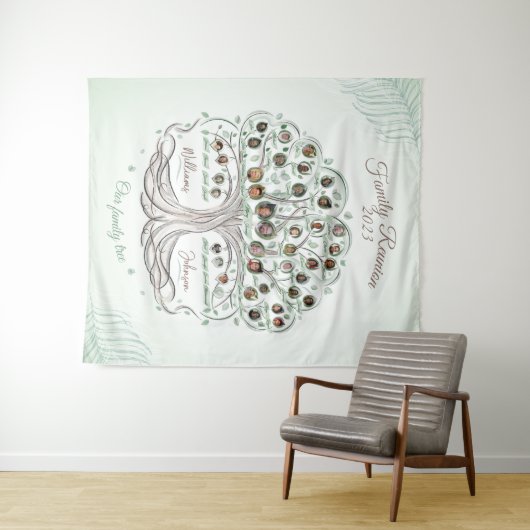 Familieboom met foto's Reunion backdrop banner Wandkleed (In Situ (horizontaal))