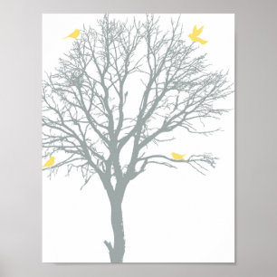 Familieboom met gele vogels poster
