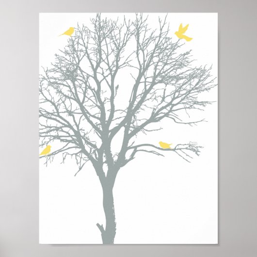 Familieboom met gele vogels poster (Voorkant)
