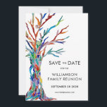 Familieboomreünie Save The Date<br><div class="desc">Vraag uw familie om de datum voor hun gezinshereniging op te slaan met deze stijlvolle kaart. Het is voorzien van een kleurrijke stamboom die oorspronkelijk in glazen mozaïek was gemaakt. Eenvoudig aan te passen met uw gegevens. Gebruik de optie Verdere wijzigingen aanpassen om de tekstgrootte, stijl of kleur te wijzigen...</div>