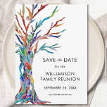 Familieboomreünie Save The Date<br><div class="desc">Vraag uw familie om de datum voor hun gezinshereniging op te slaan met deze moderne en stijlvolle kaart. Het is voorzien van een kleurrijke stamboom die oorspronkelijk in glazen mozaïek was gemaakt. Eenvoudig aan te passen met uw gegevens. Gebruik de optie Verdere wijzigingen aanpassen om de tekstgrootte, stijl of kleur...</div>