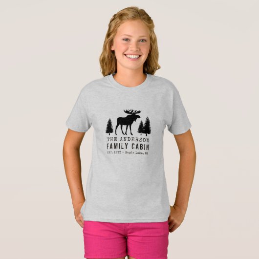 FamilieCabine Rustic Moose Pine Tree Silhouette T-shirt (Voorkant volledig)