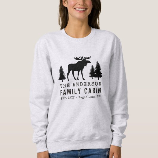 FamilieCabine Rustic Moose Pine Tree Silhouette Trui (Voorkant)