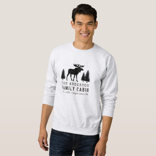 FamilieCabine Rustic Moose Pine Tree Silhouette Trui (Voorkant volledig)