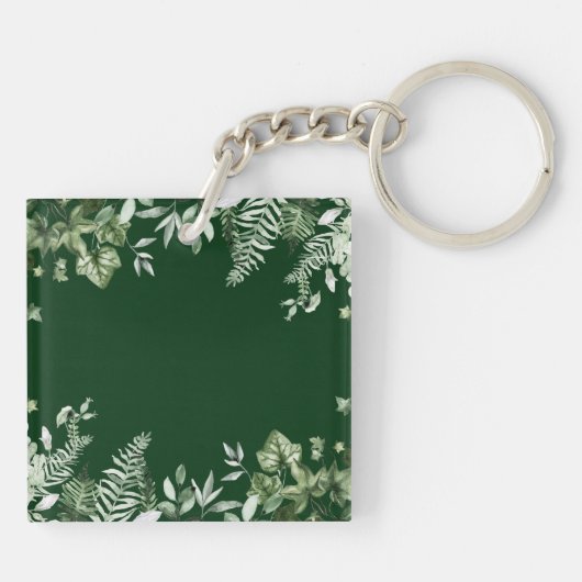 Familiecabool Waterverf Ivy Ferns Sage Botanisch Sleutelhanger (Achterkant)