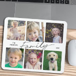 Familiecalligrafie 6 Fotocollage Muismat<br><div class="desc">Dit eenvoudige muispad biedt 6 foto's voor u om uw favoriete afbeeldingen van familieleden toe te voegen. De moderne handschriftenkalligrafie leest: "De tekst van de Douane van de Familie"staat u toe om uw familienaam en jaar toe te voegen.</div>