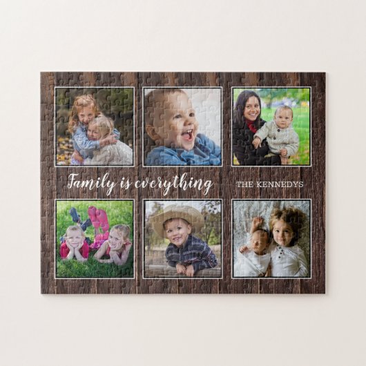 Familiecijfer 6 Foto collage Rustic Wood Legpuzzel (Horizontaal)