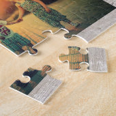 Familiecollage 4 foto's op een monogram van hout u legpuzzel (Zijkant)