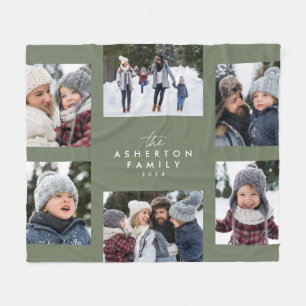 Familiecollage 6 foto eenvoudig modern sage groen fleece deken