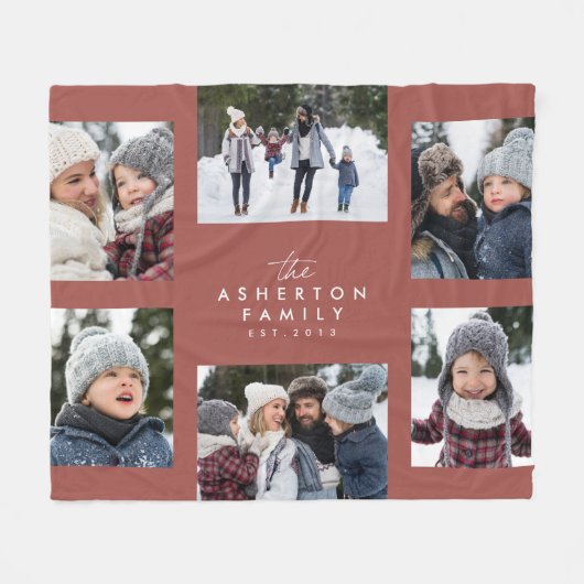 Familiecollage 6 foto eenvoudig modern terracotta fleece deken (Voorkant (Horizontaal))