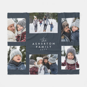 Familiecollage 6 foto eenvoudig moderne marine fleece deken