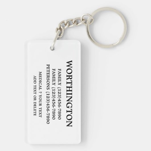 FAMILIECONTACTGEGEVENS, NOEM MAAR OP! SLEUTELHANGER (achterkant)