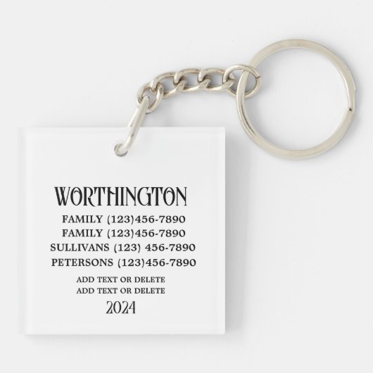 FAMILIECONTACTINFORMATIE, Reünie, Bruiloft, etc. Sleutelhanger (Achterkant)