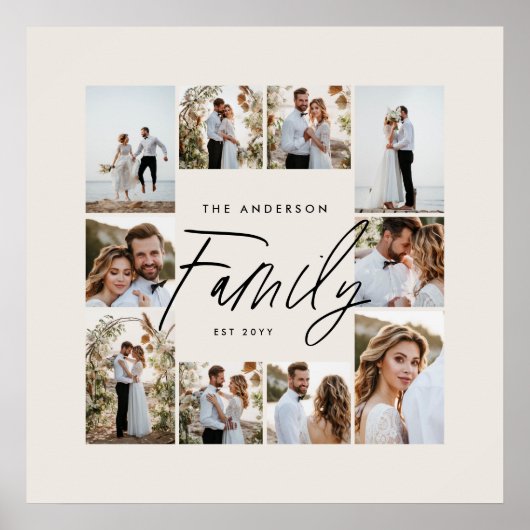 Familiecrème elegante moderne minimale fotocollage poster (Voorkant)