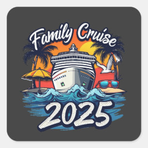 Familiecruise 2025 Familie Matching Crew Ship Vierkante Sticker